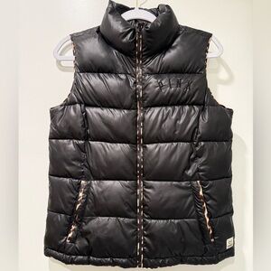 Victoria’s Secret PINK Black Puffer Vest w/Leopard Print Trim Size Small EUC